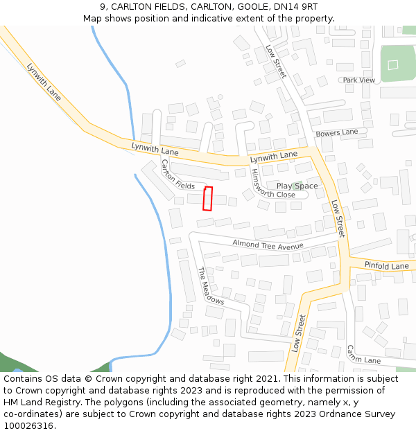 9, CARLTON FIELDS, CARLTON, GOOLE, DN14 9RT: Location map and indicative extent of plot