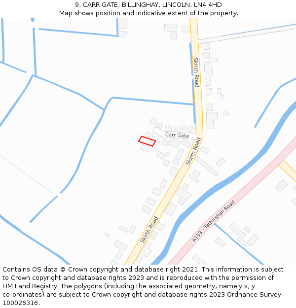 9, CARR GATE, BILLINGHAY, LINCOLN, LN4 4HD: Location map and indicative extent of plot