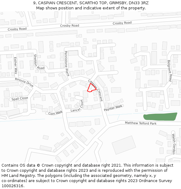 9, CASPIAN CRESCENT, SCARTHO TOP, GRIMSBY, DN33 3RZ: Location map and indicative extent of plot