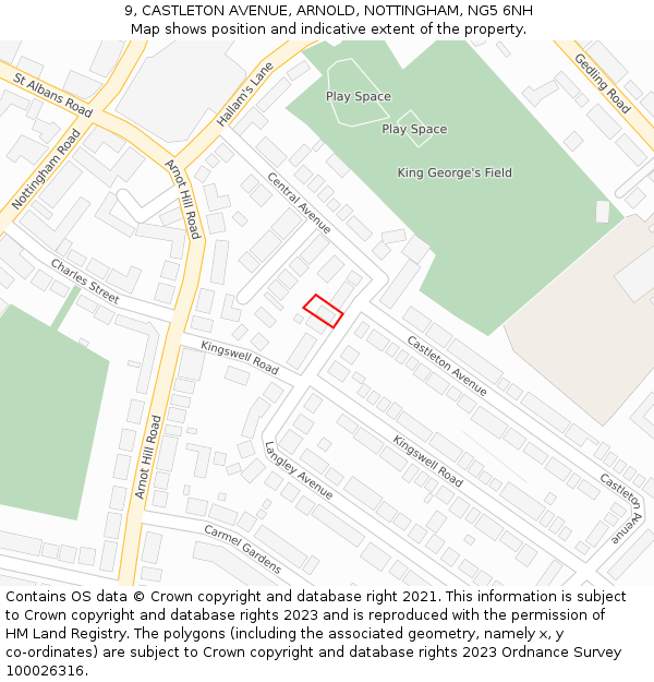 9, CASTLETON AVENUE, ARNOLD, NOTTINGHAM, NG5 6NH: Location map and indicative extent of plot