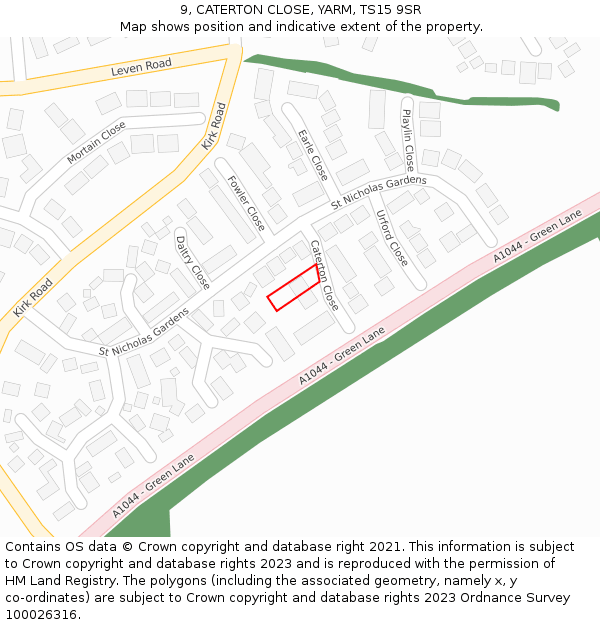 9, CATERTON CLOSE, YARM, TS15 9SR: Location map and indicative extent of plot