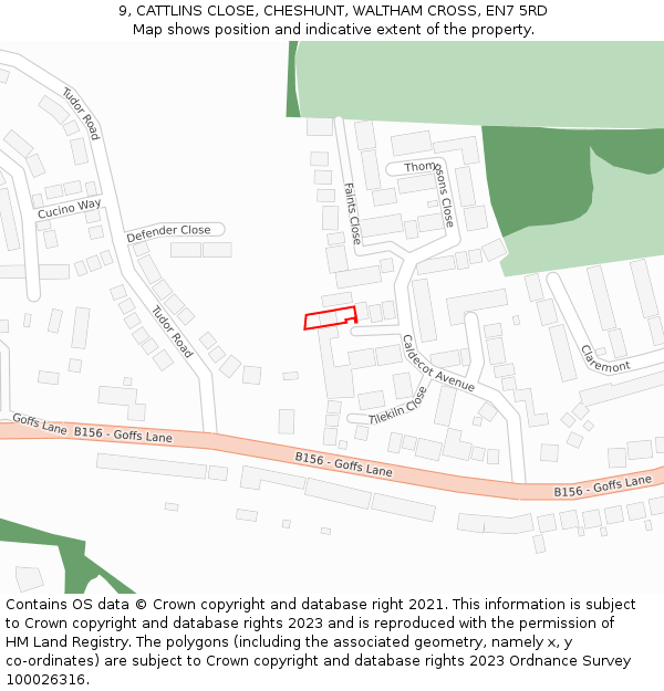9, CATTLINS CLOSE, CHESHUNT, WALTHAM CROSS, EN7 5RD: Location map and indicative extent of plot