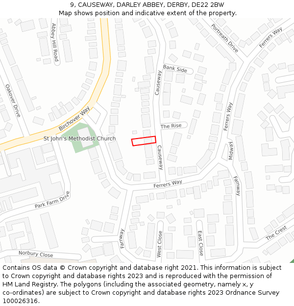 9, CAUSEWAY, DARLEY ABBEY, DERBY, DE22 2BW: Location map and indicative extent of plot