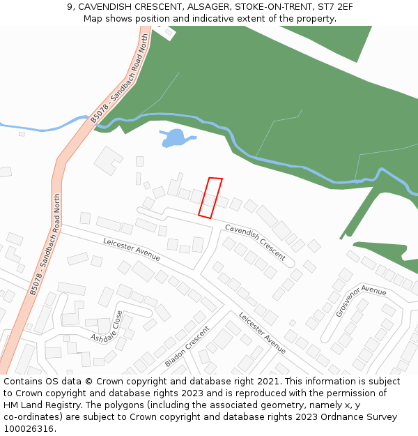 9, CAVENDISH CRESCENT, ALSAGER, STOKE-ON-TRENT, ST7 2EF: Location map and indicative extent of plot