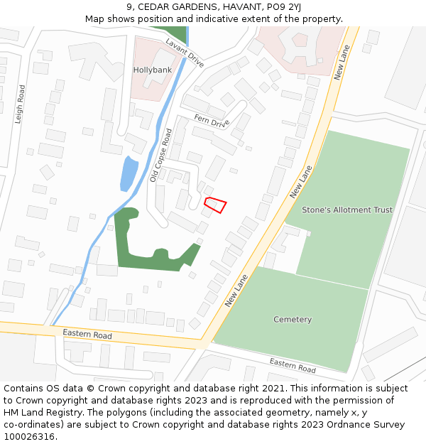 9, CEDAR GARDENS, HAVANT, PO9 2YJ: Location map and indicative extent of plot