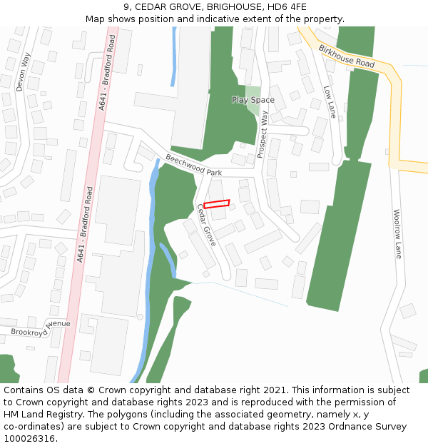 9, CEDAR GROVE, BRIGHOUSE, HD6 4FE: Location map and indicative extent of plot