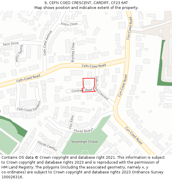 9, CEFN COED CRESCENT, CARDIFF, CF23 6AT: Location map and indicative extent of plot