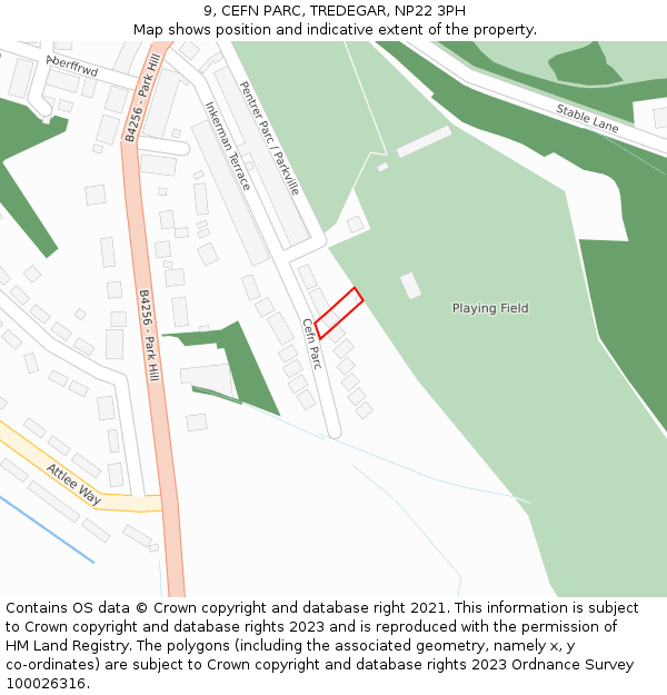 9, CEFN PARC, TREDEGAR, NP22 3PH: Location map and indicative extent of plot