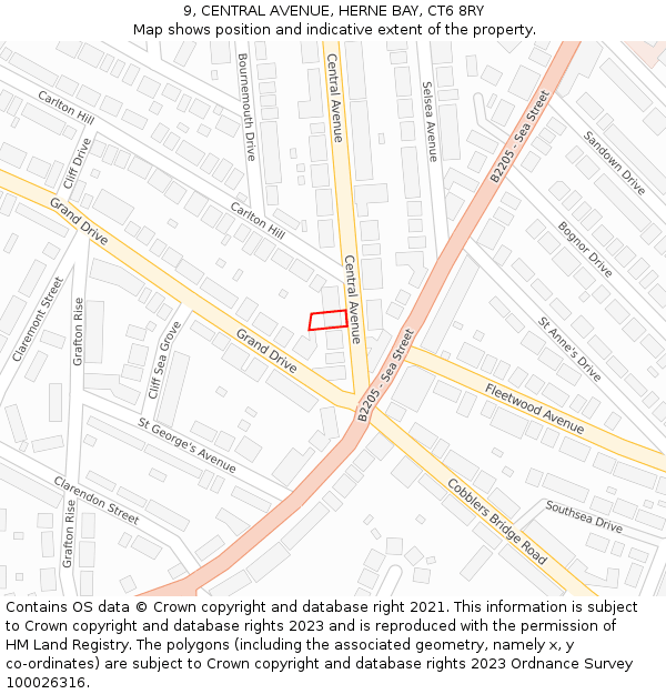 9, CENTRAL AVENUE, HERNE BAY, CT6 8RY: Location map and indicative extent of plot