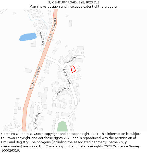 9, CENTURY ROAD, EYE, IP23 7LE: Location map and indicative extent of plot