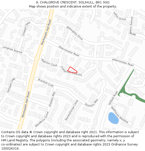 9, CHALGROVE CRESCENT, SOLIHULL, B91 3GG: Location map and indicative extent of plot