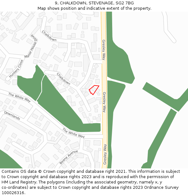 9, CHALKDOWN, STEVENAGE, SG2 7BG: Location map and indicative extent of plot