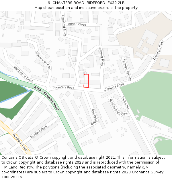 9, CHANTERS ROAD, BIDEFORD, EX39 2LR: Location map and indicative extent of plot