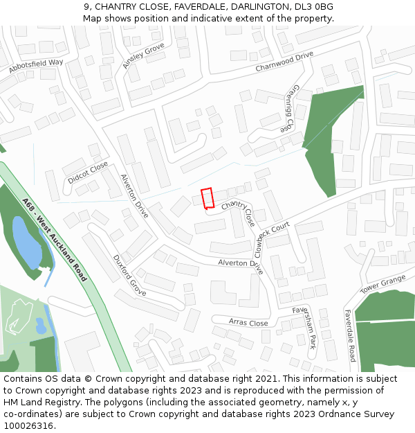 9, CHANTRY CLOSE, FAVERDALE, DARLINGTON, DL3 0BG: Location map and indicative extent of plot
