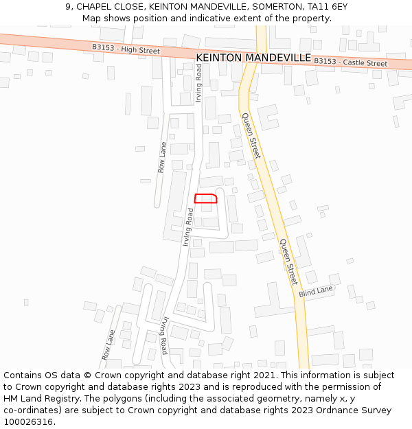 9, CHAPEL CLOSE, KEINTON MANDEVILLE, SOMERTON, TA11 6EY: Location map and indicative extent of plot