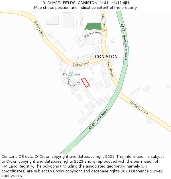 9, CHAPEL FIELDS, CONISTON, HULL, HU11 4JN: Location map and indicative extent of plot