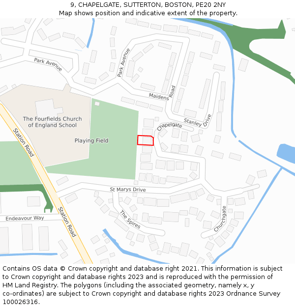 9, CHAPELGATE, SUTTERTON, BOSTON, PE20 2NY: Location map and indicative extent of plot