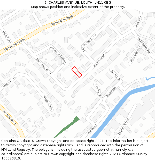 9, CHARLES AVENUE, LOUTH, LN11 0BG: Location map and indicative extent of plot