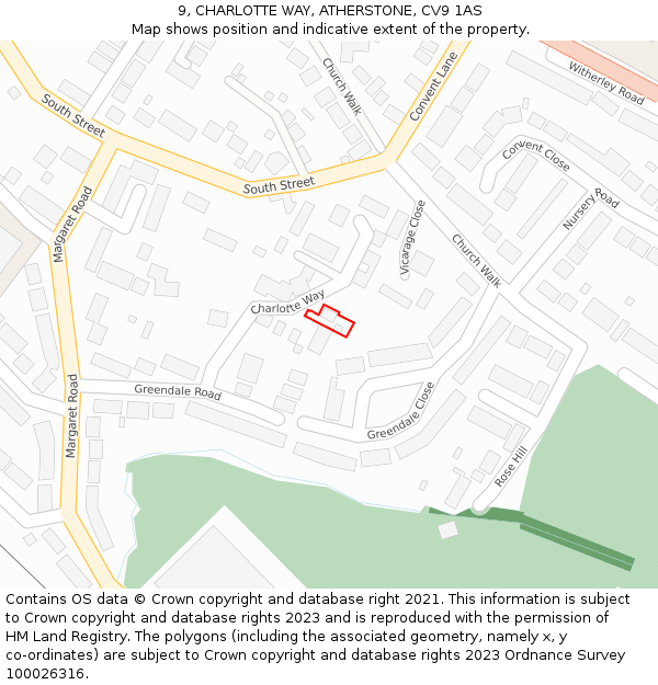 9, CHARLOTTE WAY, ATHERSTONE, CV9 1AS: Location map and indicative extent of plot