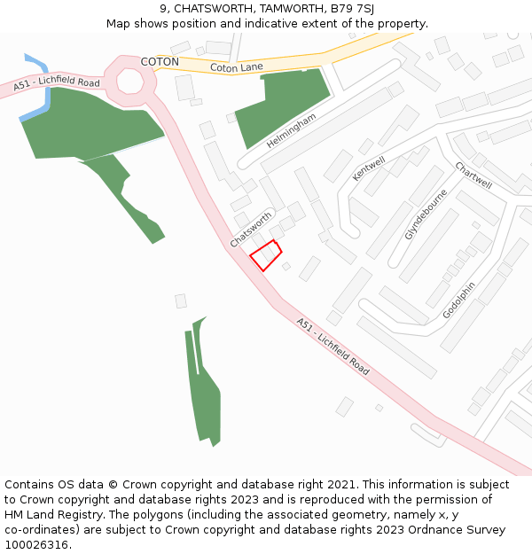 9, CHATSWORTH, TAMWORTH, B79 7SJ: Location map and indicative extent of plot