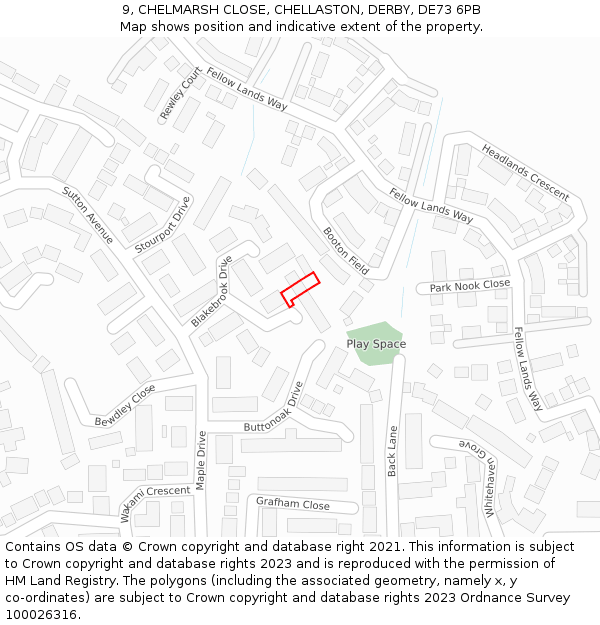 9, CHELMARSH CLOSE, CHELLASTON, DERBY, DE73 6PB: Location map and indicative extent of plot