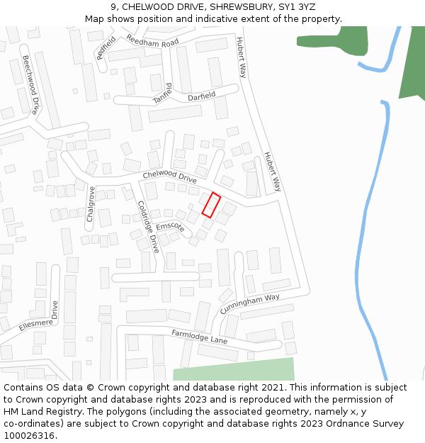 9, CHELWOOD DRIVE, SHREWSBURY, SY1 3YZ: Location map and indicative extent of plot