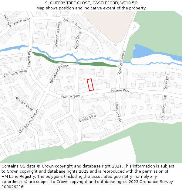 9, CHERRY TREE CLOSE, CASTLEFORD, WF10 5JP: Location map and indicative extent of plot
