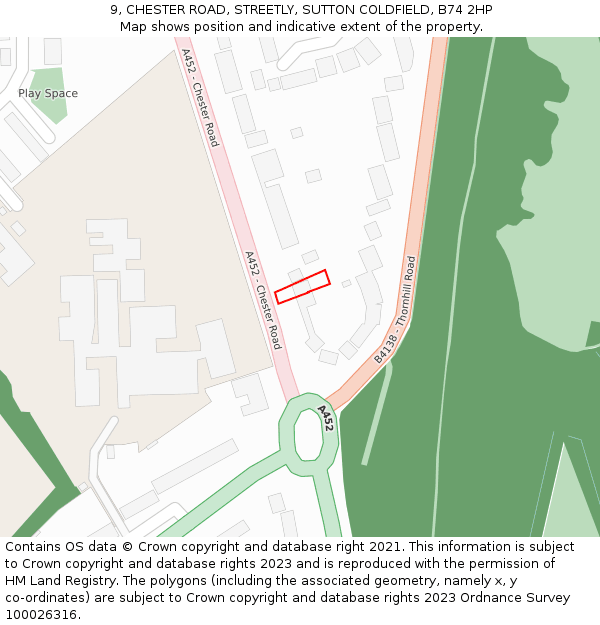 9, CHESTER ROAD, STREETLY, SUTTON COLDFIELD, B74 2HP: Location map and indicative extent of plot