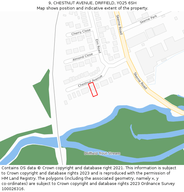 9, CHESTNUT AVENUE, DRIFFIELD, YO25 6SH: Location map and indicative extent of plot