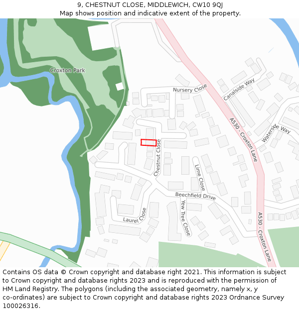 9, CHESTNUT CLOSE, MIDDLEWICH, CW10 9QJ: Location map and indicative extent of plot