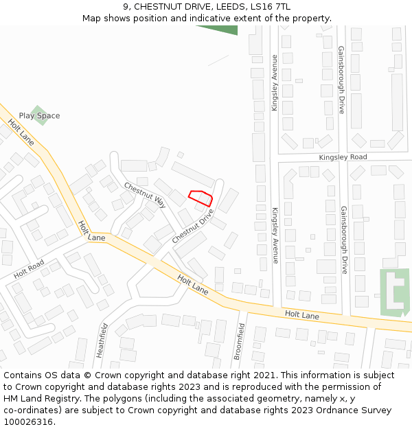 9, CHESTNUT DRIVE, LEEDS, LS16 7TL: Location map and indicative extent of plot