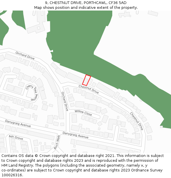 9, CHESTNUT DRIVE, PORTHCAWL, CF36 5AD: Location map and indicative extent of plot