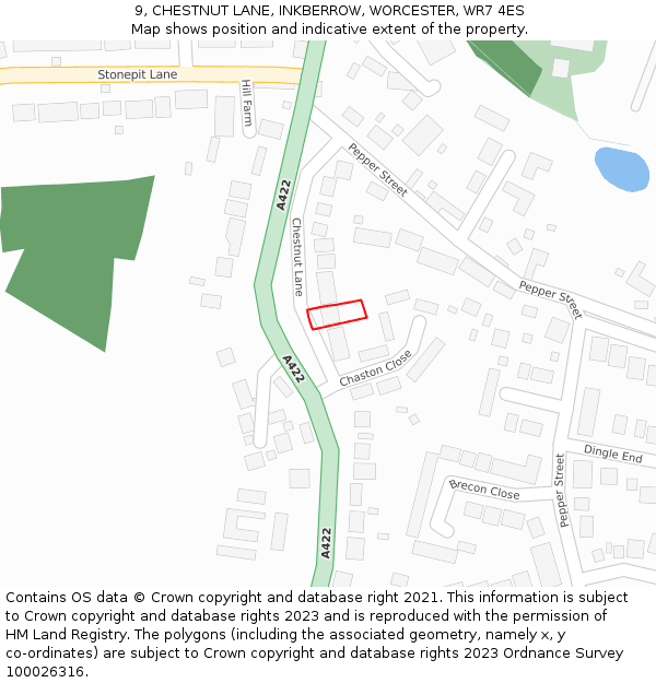 9, CHESTNUT LANE, INKBERROW, WORCESTER, WR7 4ES: Location map and indicative extent of plot