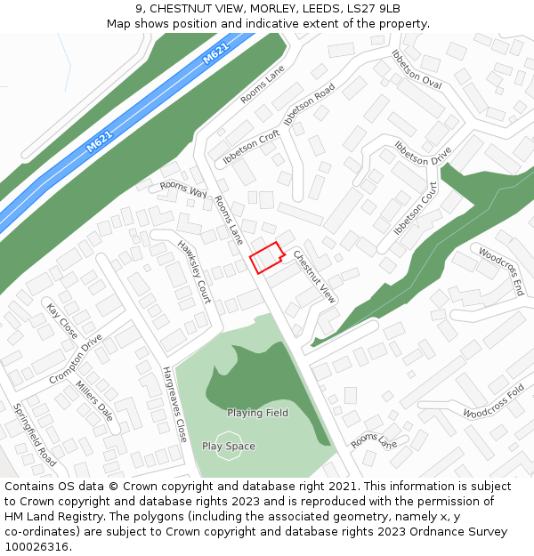 9, CHESTNUT VIEW, MORLEY, LEEDS, LS27 9LB: Location map and indicative extent of plot
