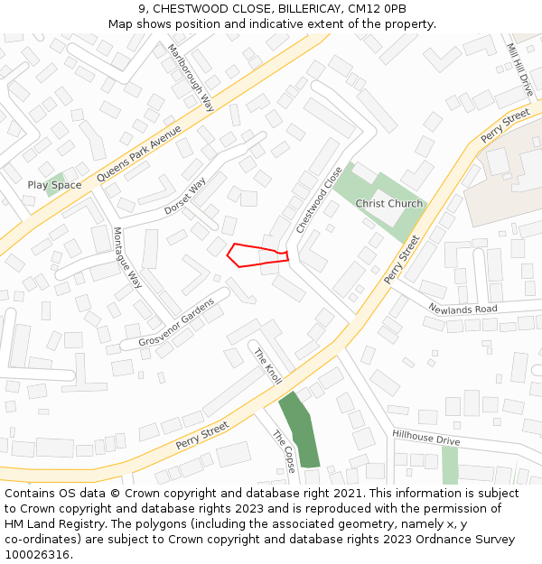 9, CHESTWOOD CLOSE, BILLERICAY, CM12 0PB: Location map and indicative extent of plot