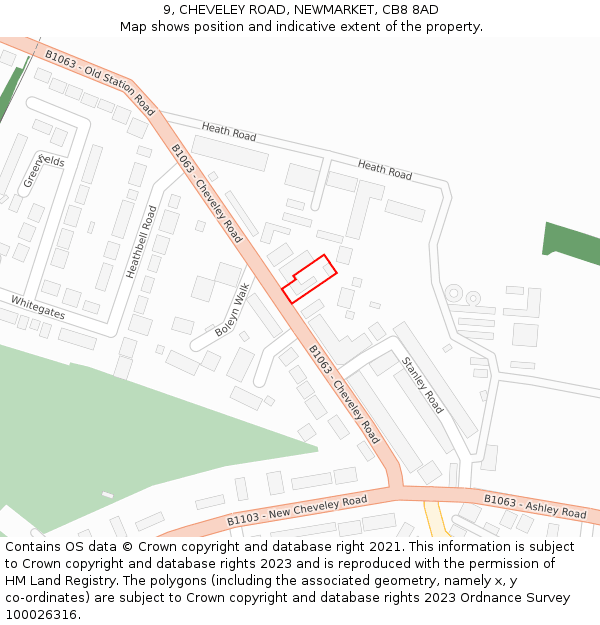 9, CHEVELEY ROAD, NEWMARKET, CB8 8AD: Location map and indicative extent of plot