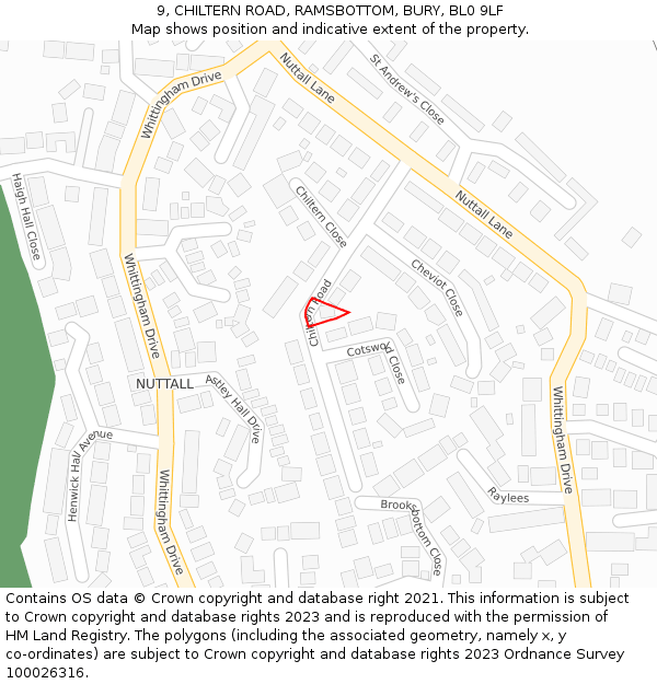 9, CHILTERN ROAD, RAMSBOTTOM, BURY, BL0 9LF: Location map and indicative extent of plot