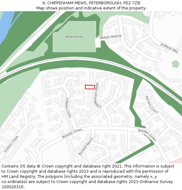 9, CHIPPENHAM MEWS, PETERBOROUGH, PE2 7ZB: Location map and indicative extent of plot