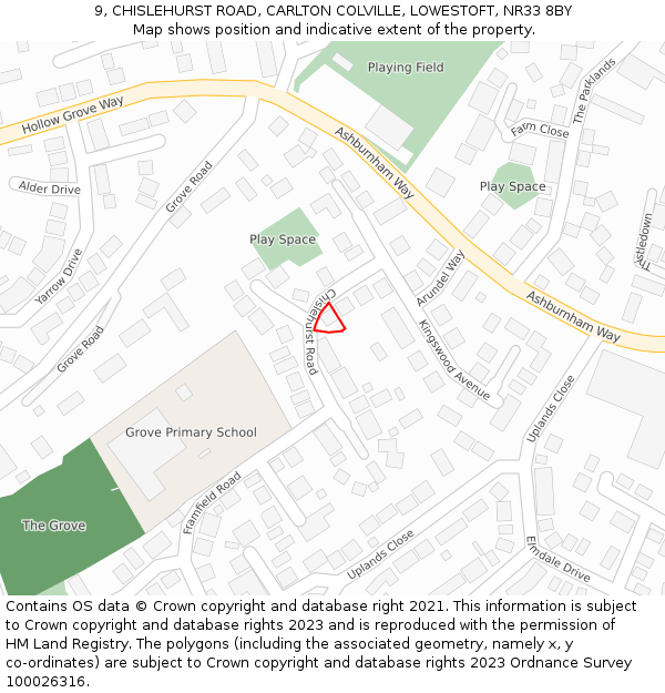 9, CHISLEHURST ROAD, CARLTON COLVILLE, LOWESTOFT, NR33 8BY: Location map and indicative extent of plot