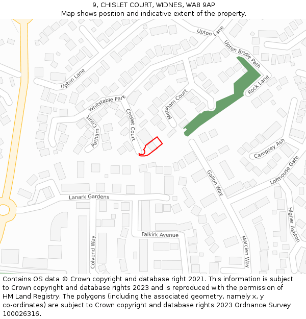 9, CHISLET COURT, WIDNES, WA8 9AP: Location map and indicative extent of plot