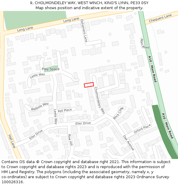 9, CHOLMONDELEY WAY, WEST WINCH, KING'S LYNN, PE33 0SY: Location map and indicative extent of plot