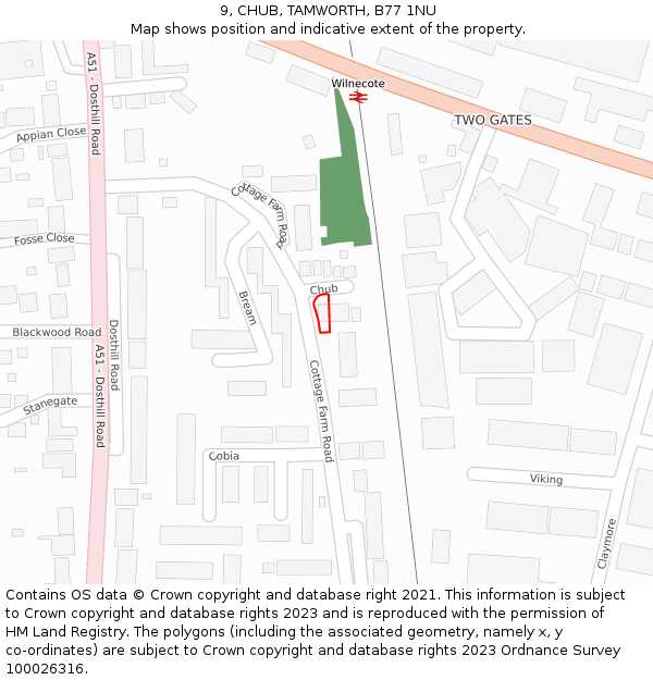 9, CHUB, TAMWORTH, B77 1NU: Location map and indicative extent of plot