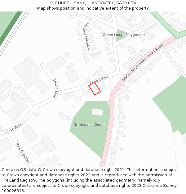 9, CHURCH BANK, LLANDOVERY, SA20 0BA: Location map and indicative extent of plot