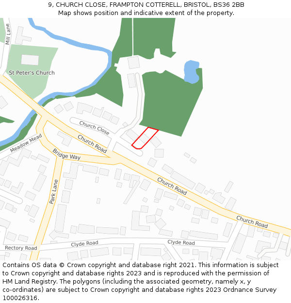 9, CHURCH CLOSE, FRAMPTON COTTERELL, BRISTOL, BS36 2BB: Location map and indicative extent of plot