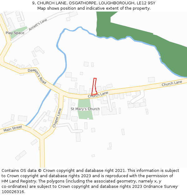 9, CHURCH LANE, OSGATHORPE, LOUGHBOROUGH, LE12 9SY: Location map and indicative extent of plot