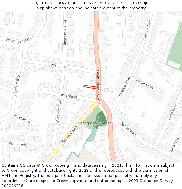 9, CHURCH ROAD, BRIGHTLINGSEA, COLCHESTER, CO7 0JE: Location map and indicative extent of plot