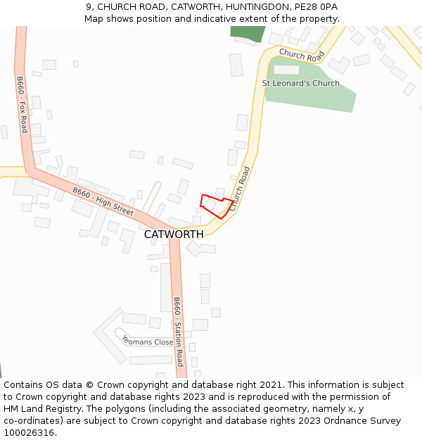 9, CHURCH ROAD, CATWORTH, HUNTINGDON, PE28 0PA: Location map and indicative extent of plot