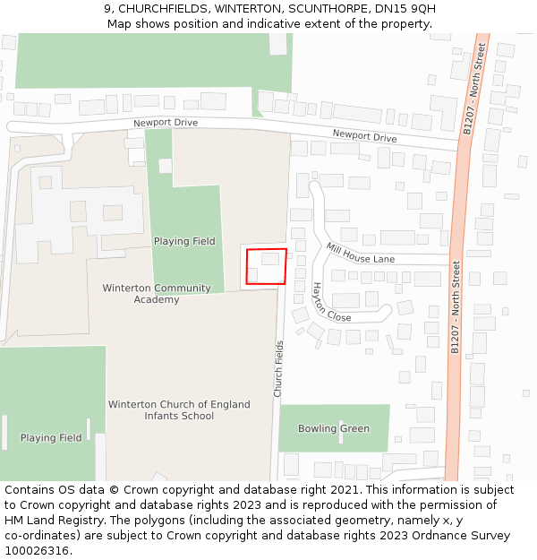 9, CHURCHFIELDS, WINTERTON, SCUNTHORPE, DN15 9QH: Location map and indicative extent of plot