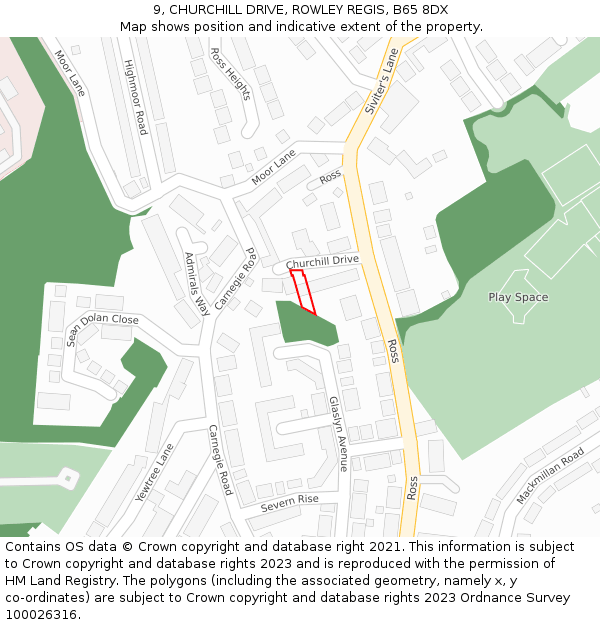 9, CHURCHILL DRIVE, ROWLEY REGIS, B65 8DX: Location map and indicative extent of plot