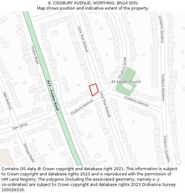 9, CISSBURY AVENUE, WORTHING, BN14 0DN: Location map and indicative extent of plot